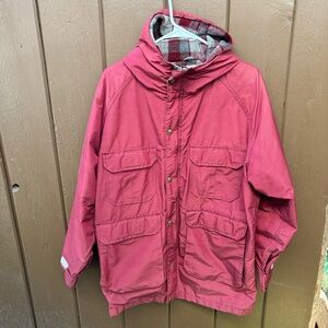 Vtg Woolrich Mountain Parka Jacket Men M Maroon Wool Plaid Flannel Lined USA